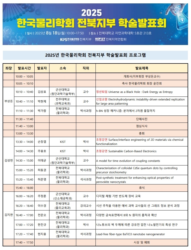 2025 한국물리학회 전북지부 학술발표회